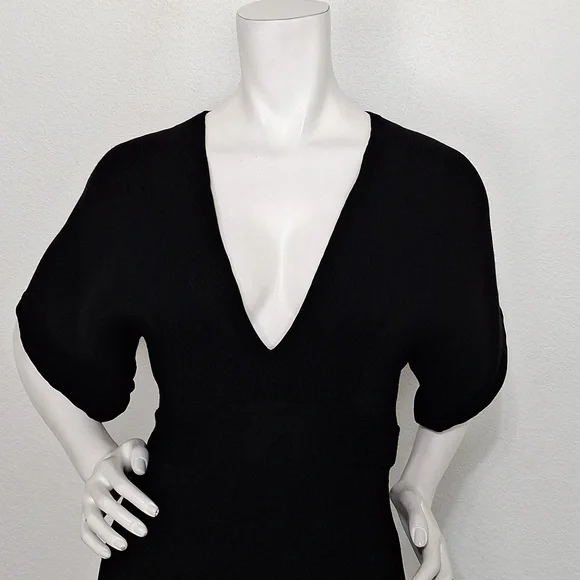 Topshop Black Ribbed Knit W/Open Back Bow Tie Midi Cocktail Dress Size US 6 - Picture 2 of 13